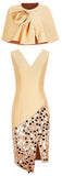 Asymmetrical Sequined Dress with Capelet