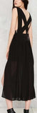 Black Stretch Cut-Out Midi Flowing Chiffon Dress - DESIGNER INSPIRED FASHIONS