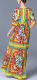 'Carretto' Multicolored Printed Satin Maxi Dress - DESIGNER INSPIRED FASHIONS