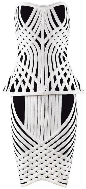 Black & White Techno Strapless Bandage Top & Skirt Set - DESIGNER INSPIRED FASHIONS