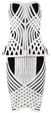 Black & White Techno Strapless Bandage Top & Skirt Set - DESIGNER INSPIRED FASHIONS
