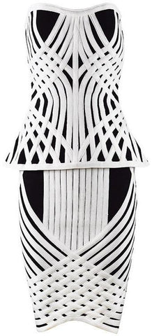 Black & White Techno Strapless Bandage Top & Skirt Set - DESIGNER INSPIRED FASHIONS