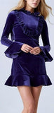 Ruffled Blue Velvet Mini Dress - DESIGNER INSPIRED FASHIONS