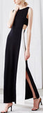 Bicolor Contrast Long Sleeveless Dress in Black & White - DESIGNER INSPIRED FASHIONS