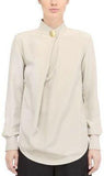Long Sleeve Pleat Silk Blouse with Top Button Closure - DESIGNER INSPIRED FASHIONS