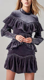 Ruffled Velvet Mini Dress - DESIGNER INSPIRED FASHIONS
