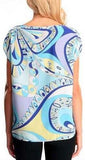 Blue Floral Abstract Print Jersey Silk Top - DESIGNER INSPIRED FASHIONS