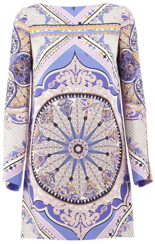 Purple Printed Long-Sleeve Jersey Silk Mini Dress - DESIGNER INSPIRED FASHIONS