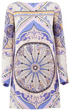 Purple Printed Long-Sleeve Jersey Silk Mini Dress - DESIGNER INSPIRED FASHIONS