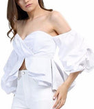 Off-Shoulder Tiered-Peplum Top in White, Black, Blue or Red - DESIGNER INSPIRED FASHIONS