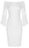 Cut-Out Flared Half-Sleeve Off-The-Shoulder Dress - Blue or White