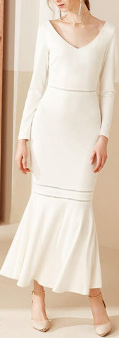 Long Fluted-Hem Dress - Cream or Black - DESIGNER INSPIRED FASHIONS