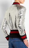Crackle Leather Metallic Bomber Jacket-Silver - DESIGNER INSPIRED FASHIONS