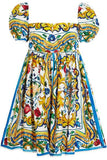 'Majolica' Print Babydoll Dress - Multi Color - DESIGNER INSPIRED FASHIONS