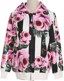 Rose & Stripe Print Hooded Jacket