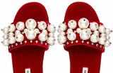 Pearl Embellished Sliders - Red or Black