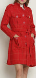 Single-Breasted Large-Clear-Button Coat, Red