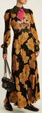 Dragon-Embroidered Poppy-Print Crepe Dress | DESIGNER INSPIRED FASHIONS