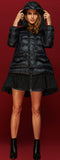 Short Down Coat with Skirt-Hem, Black