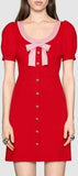 Bow-Trim Crystal Button Dress