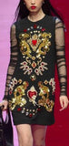 Black Embellished Jacquard Mini Dress