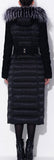 Black Long Fur-Hooded Belted Puffer Coat