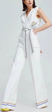 Strip-Contrast Belted Jumpsuit