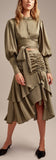 Tie-Wrap Blouse and Ruched Tiered Skirt