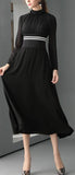 Black Contrast-Stripe Midi Dress
