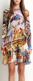 Vintage Postcard-Printed Silk Mini Dress