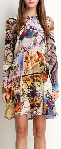 Vintage Postcard-Printed Silk Mini Dress