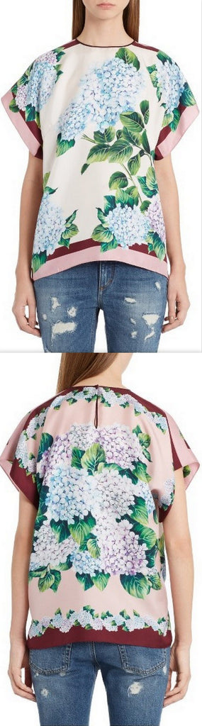 Hydrangea Print Silk Top - DESIGNER INSPIRED FASHIONS