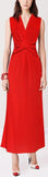 Belt-Attached Long Dress - Red or Black