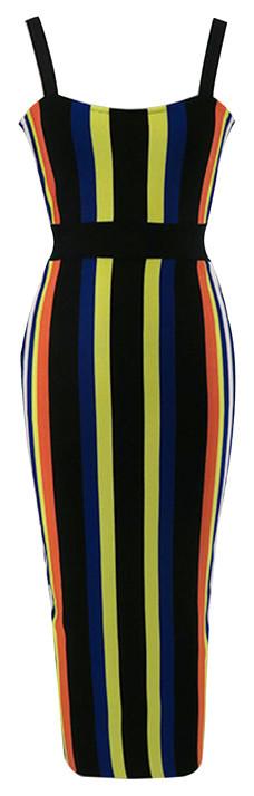 Striped Stretch Bodycon Midi Dress
