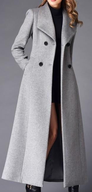 Long Double-Breasted Wool Coat in Grey - DESIGNER INSPIRED FASHIONS