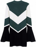 Chevron Knit Bell-Sleeve Sweater, Dark Green