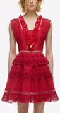 Three Tiered Peplum Lace Dress in Red - DESIGNER INSPIRED FASHIONS