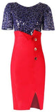 Sequined Color-Contrast Evening Dress