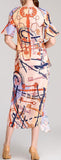 Ruffle-Contrast Printed Midi Dress