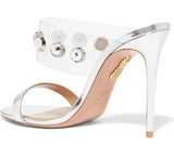 Galaxy embellished PVC and metallic leather mules