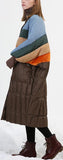 Striped Oversized Puffer Coat with Knit Collar & Cuffs