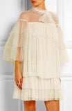 Lace & Tulle Tiered Point D'Esprit Dress in White - DESIGNER INSPIRED FASHIONS