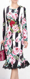 Floral & Striped Printed Lace-Hem Fluted Dress - DESIGNER INSPIRED FASHIONS