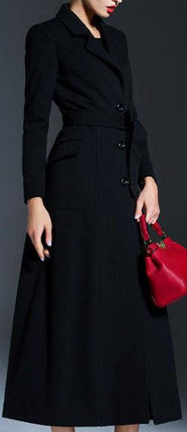 Full-Length Tie-Waist Coat in Black - DESIGNER INSPIRED FASHIONS