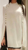 Snap Embellished Cape Sleeve Knit Sweater in Black or White - DESIGNER INSPIRED FASHIONS