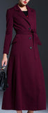 Full-Length Tie-Waist Coat in Wine Red - DESIGNER INSPIRED FASHIONS