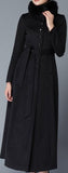 Long Single-Breasted Fur-Collar Wool Coat