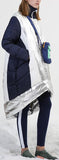 Asymmetrical Metallic Color-Contrast Puffer Coat