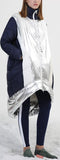 Asymmetrical Metallic Color-Contrast Puffer Coat