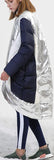 Asymmetrical Metallic Color-Contrast Puffer Coat